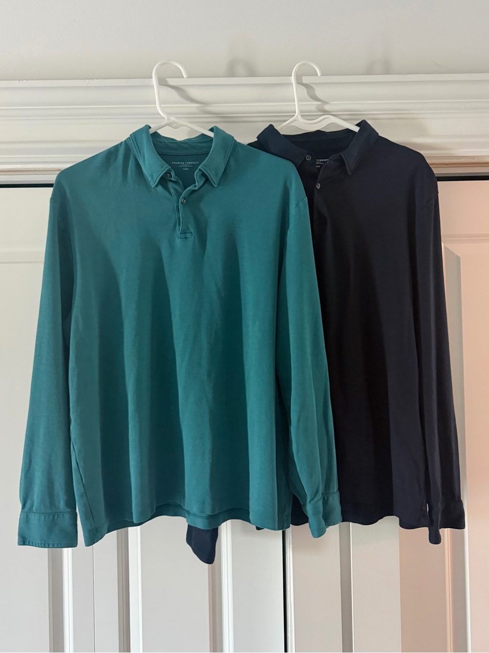 2-pack Charles Tyrwhitt | Men's Long-Sleeve Polo Shirt | Green Teal & Navy